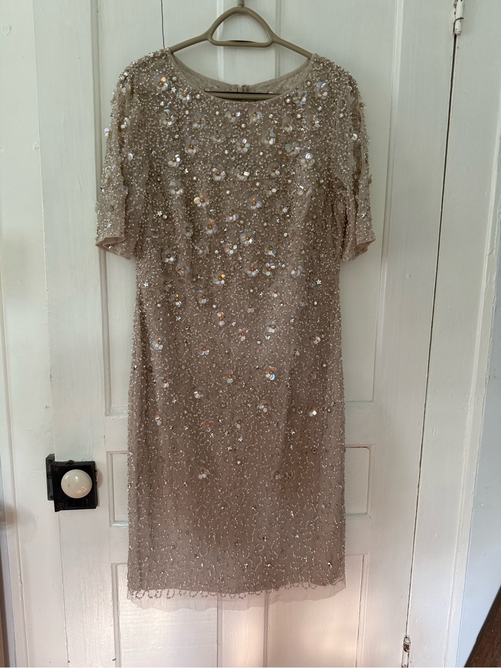 Adrianna Papell Taupe Sequin-Embellished Midi Dress